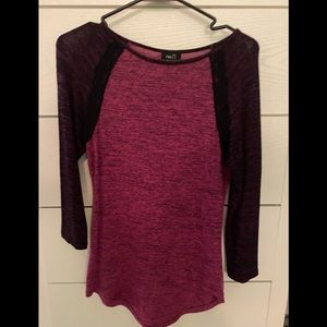 Rue 21 Magenta with Black Lace 3/4 Length Sleeve Top